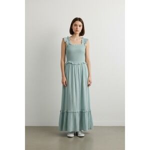 By the river‎ teal tiered maxi dress ruffle sleeves smocked bodice fairycore